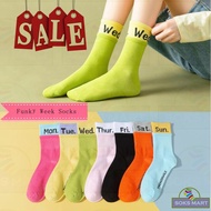 Unisex Socks Funky Patterned 7 Pairs Week Novelty Fashion Calf-Socks Stokin Mingguan 🇲🇾READY STOCK M