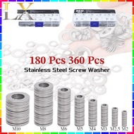 Stainless Plain Washer M2-M10 Screw Washer 180PCS/360PCS Flat Washer Gasket Ring
