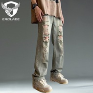 EAGLADE Wide Leg Men's Baggy Loose Vintage Jeans Pants for Men 2221 in Yellow Mud C03