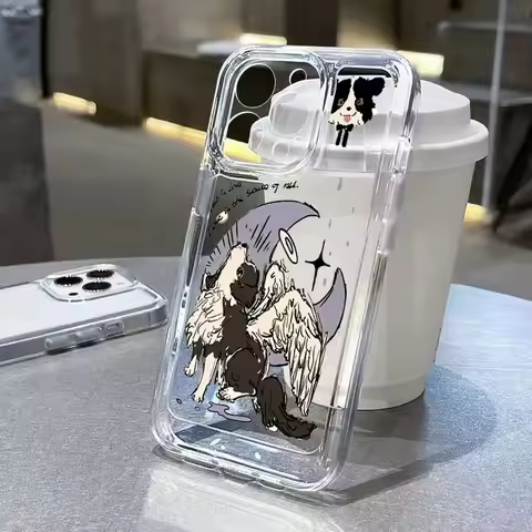 Cartoon Angel Sheep Dog Puppy Clear Space Phone Case For Vivo T1 V15 V23 V23E V25 V27 V29 V29E V30E 