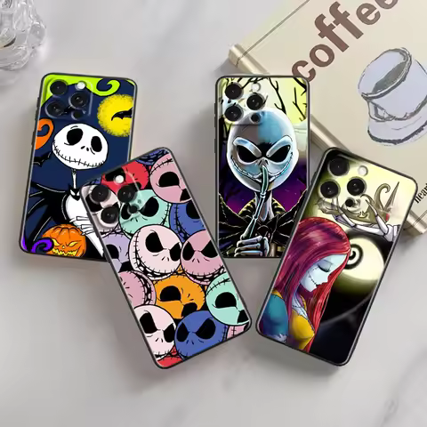 Disney Jack Skellington Anime For Apple iPhone 16 15 14 13 12 11 XS XR X Pro Max Plus Mini Black Cov