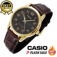 Casio V001 Quartz All Brown Leather Band Watch for Men(Brown)