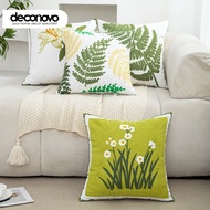 Embroidered Spring Pillow Covers 45x45cm Green Floral Cushion Covers Plant Modern Spring Square Pill