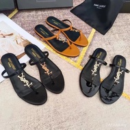 YSL Inspired Saint Laurent Golden Letter Flip Flops with Metal Chain - Summer Women's Beach Shoes