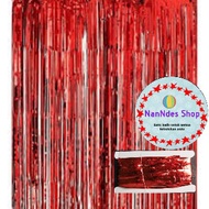 MERAH Red Foil Curtain Christmas Decoration / Red Christmas Backdrop Accessories / Foil Fringe Curta