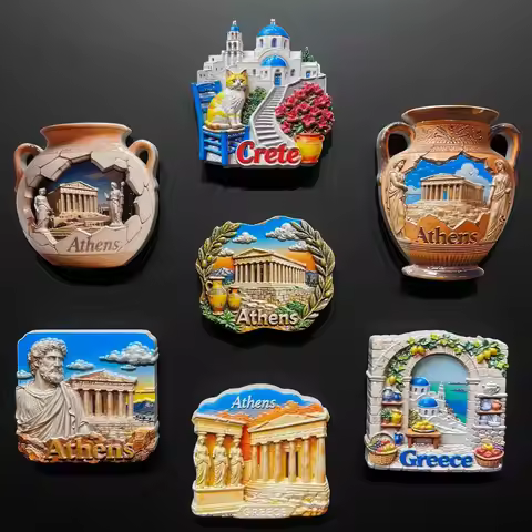 Santorini Athens Crete Island Greece 3D Fridge Magnets Tourism Souvenir Resin Refrigerator Sticker C