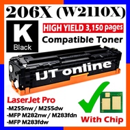 Compatible Black Toner HP 206A W2110X W2110A 206X HP206X Color Laserjet Pro MFP M282nw M283fdw M255d