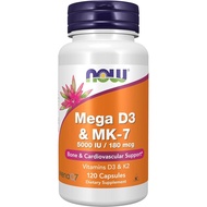 NOW Supplements Mega D-3 & MK-7 5000 IU / 180 mcg บำรุงกระดูกและระบบหัวใจและหลอดเลือด* วิตามิน K-3 &