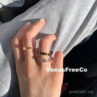 Ring Simple 2 Gold-Plated Non-Fade Black Korean Love Stacked Glossy 14K High-Grade Oil Dripping Fine