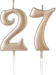 72nd & 27th Number Birthday Candles for Cake Topper, Number 72 27 Glitter Premium Candle Party Anniv
