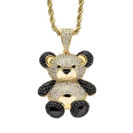 Bling Bling Iced Out Teddy Bear Pendant Pave Full Cubic Zircon Fashion Hip Hop Jewelry Panda Necklace For Women Men Gift