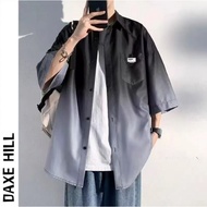 2026 Short-Sleeved Shirt Men Stand-Up Collar Gradient Puffer Handsome Casual Fashion Handsome All-Ma