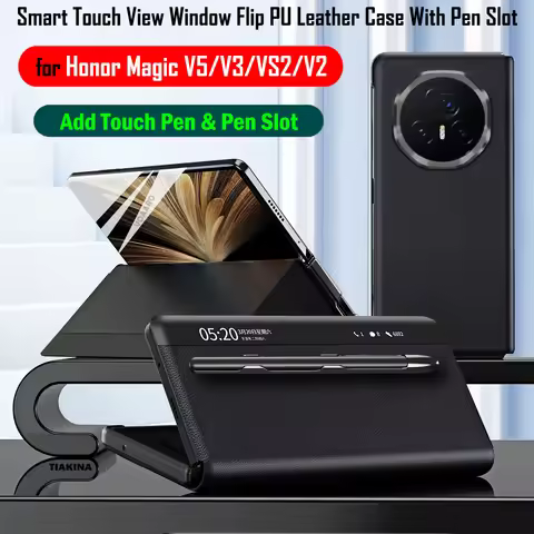 Smart Touch View Window Flip Leather Cover for Honor Magic V5 V3 VS2 V2 Case Wake Up Sleeping Funda 