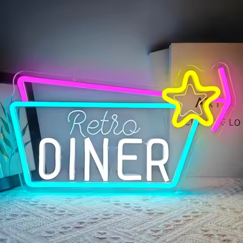 Retro Diner Neon Sign Dimmable 50s Diner LED Neon Lights for Bedroom Retro Bedroom Diner Party Resta