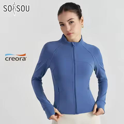 SOISOU Nylon Women Top Sport Jacket Gym Yoga Fitness Coat Back Mech Design Elastic Breathable Zipper