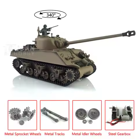 HENG LONG 1/16 Scale 2.4G 7.0 Upgraded M4A3 Sherman RTR RC Tank 3898 Metal Tracks RC Panzer Car Toys