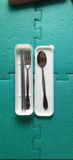 $8/1set 全新 環保餐具 收納盒 ( 叉 Fork + 匙羹 Spoon + 筷子 Chopsticks + Box ) 便攜環保餐具 叉 匙羹 筷子 Tableware 餐具 連收納盒 餐具 