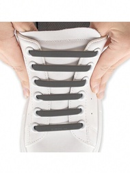 16入組灰色無須綁帶彈性矽膠鞋帶,男女兼用適用於休閒鞋、運動鞋、皮鞋和各種類型的鞋子