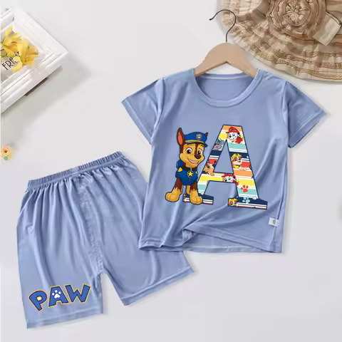2pcs Paw Patrol Pajamas for Children Cartoon Letter A-Z Printed Short Sleeved Shorts Suit Boys Girls
