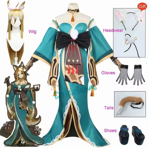 Genshin Impact Ms Hina Gorou Cosplay Costume Female Outfit Wig Tail Accessories Shoes Anime Kimono H
