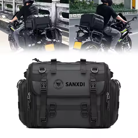 Universal Motorcycle Tail Bag Waterproof Motorbike Rear Seat Bag 40-60L Expandable For Honda Yamaha 