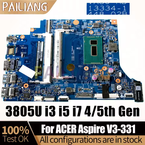 13334-1 For ACER aspire V3-331 V3-371 Notebook Mainboard 3805U i3 i5 i7 4/5th Gen NBMPJ1100 NBMPF110
