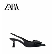 Zara Black Bow Stiletto Heel Half Slip-On Women's Shoes New Style Pointed Toe French High Heel Toe-