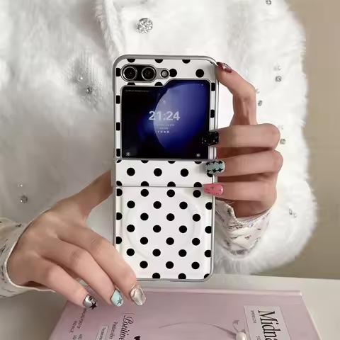Black Polka Dot Print Hinge Integrated Phone Case For Samsung Galaxy Z Flip8 Z Flip7 Z Flip6 Z Flip5