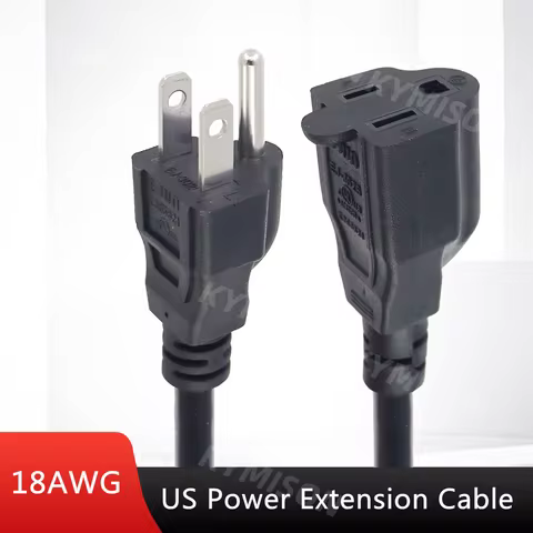USA 3 Prong Male Plug to Female Socket Extension Cable American NEMA 5-15P To 5-15R Power Cord 0.3m/