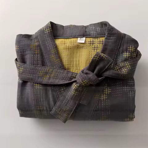 Men's Sleepwear Cotton Shower Bathrobe Gown Print Japanese Style Kimono Intimate Lingerie Loose Pija