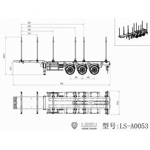 1:14 LESU Metal RC Log Semi Trailer KIT Wood Transport Vehicle Light Electric Drum Brake Lifting Leg