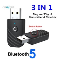 3 in 1 USB Bluetooth 5.0 Audio Transmitter Receiver Adapter for TV PC Car 3.5mm