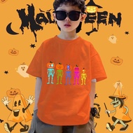 Skeleton Skull Halloween Kids T-Shirt Boys Girls Spooky Cartoon Print Costume Short Sleeve Outfit