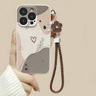 เคสโทรศัพท์กันกระแทกหนาแบบมินิมอลลายหัวใจสีคอฟฟี่เพ้นท์ขอบตรงเจาะรูพร้อมสายโซ่, ใช้ได้กับ 16/16Pro/1