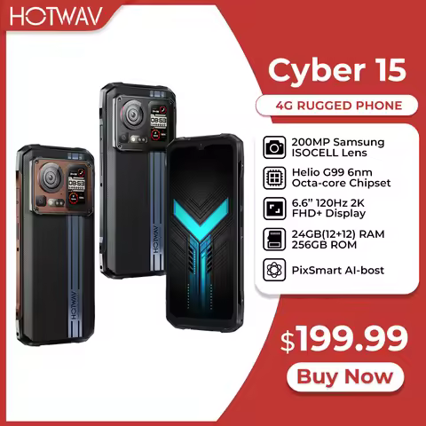 HOTWAV Cyber 15 Rugged Phone 200MP PixSmart G99 6.6'' FHD+ 120Hz 2K Smartphone 24(12+12)GB 256GB Ult