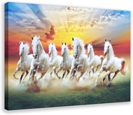 7 Horses Running Painting Vastu with Frame Painting Prints Canvas Poster Landscape Wall Art For Livi