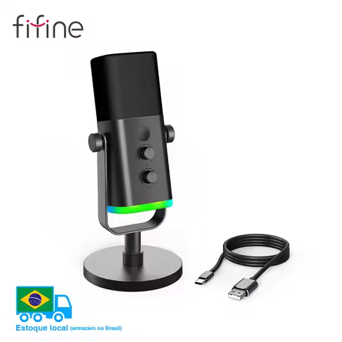 FIFINE USB/XLR Dynamic Microphone with RGB Control/Headphone jack/Mute,MIC for PC Gaming Recording S