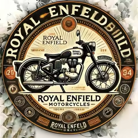 Vintage Royal Enfield Motorcycles Retro Round Metal Sign 2D Flat Distressed Garage Biker Wall Decor
