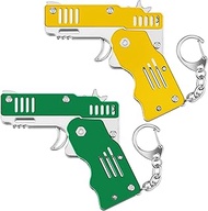 2 Packs Rubber Band Gun Toy Metal Folding Rubber Gun Mini Rubber Launcher Toy Gun with Keychain for 