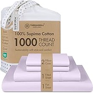 Threadmill Supima King Size Sheets, 1000 Thread Count, 4 Piece American Luxury Bed Sheets for King M