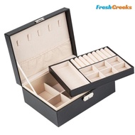 FC Jewelry Organizer Leather with Lock Box Accessories Organizer Necklace Ring Organizer Bedroom