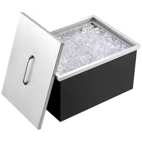 Drop In Ice Chest, 20'L X 14'W X 12'H Stainless Steel Ice Cooler, Commercial Ice Bin With Cover, 40 