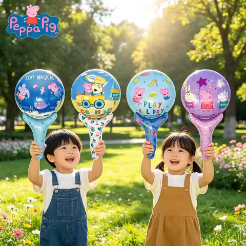 8PCS Peppa Pig Theme Balloons Handheld Party Favors under the Sea Piggy Birthday Celebration Decorat