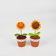 SHIOK Crochet Sunflower And Smiling Face Sunflower Pot For Flower Arrangement Bouquet DIY AF0681/82