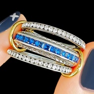 Royal Blue Cubic Zironia Spinelli Kilcollin Ring For Women Girls Luxury Sparkling Multi-layer Stacki