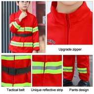✪ ♞Fireman Costume for Kids Boys Firefighter Career Uniform Work Cosplay Role Play Girl Suit Clothi