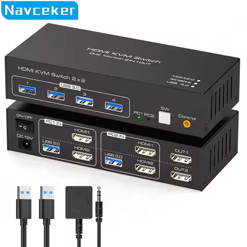 2x2 HDMI KVM Switch 4K 120Hz Dual Monitor KVM HDMI Extended Display USB KVM Switcher 2 in 2 out for 
