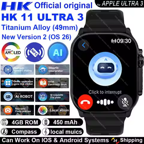2026 New HK 11 ULTRA 3 Max Smartwatch 49mm AMOLED 4G ROM AI Robot Bluetooth Network Call Clock NFC C