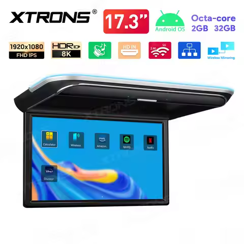 XTRONS 17.3" Car Roof Monitor 2+32GB Android Car TV IPS Wide Screen 1080P Digital Video Ultra-thin M