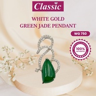 White Gold 750 Pendant Green Jade Necklace Loket